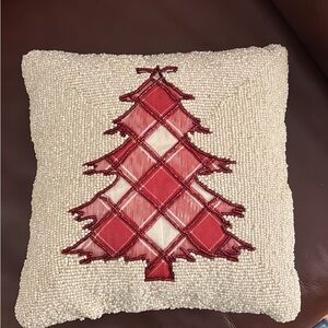 CHRISTMAS Tree Red Plaid Beaded Throw Pillow Home Decor 10 x 10”